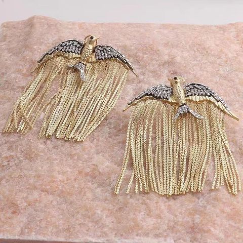 1 Pair Streetwear Bird Tassel Copper Drop Earrings