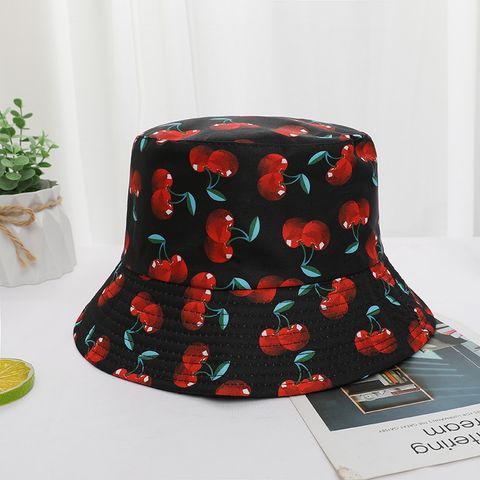 Women's Pastoral Simple Style Cherry Printing Wide Eaves Bucket Hat