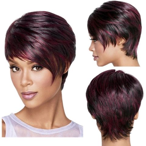 Women's Casual Retro Black Casual Weekend Party High Temperature Wire Side Fringe Short Straight Hair Wigs