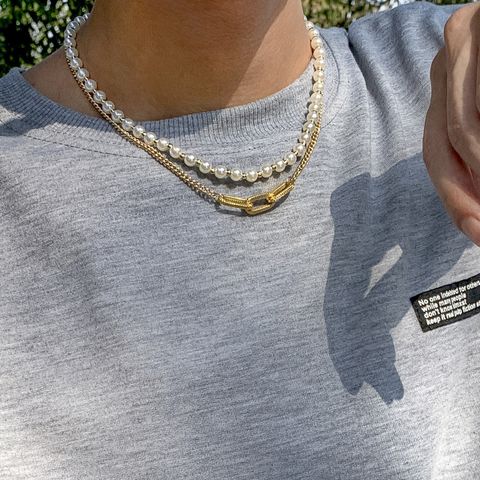 Hip Hop Einfacher Stil Geometrisch Legierung Kunststoff Eisen Perle Überzug Männer Halskette