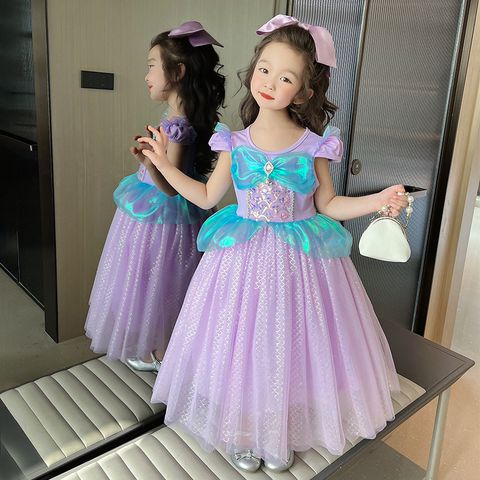 Princesa Lindo Dibujos Animados Color Sólido Flor Algodón Vestidos Para Niñas