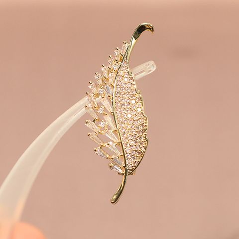 Simple Style Leaf Copper Plating Inlay Zircon Unisex Brooches