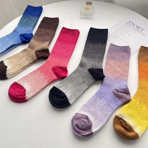Unisex Retro Simple Style Color Block Cotton Crew Socks A Pair