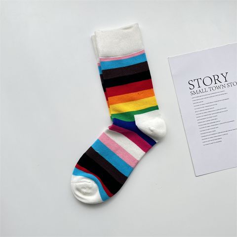 Unisex Retro Rainbow Cotton Crew Socks A Pair