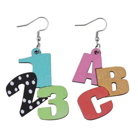 1 Pair Casual Vacation Letter Number Wood Drop Earrings