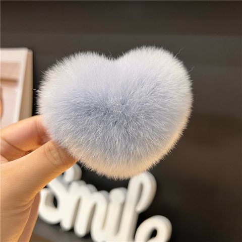 Women's Cute Simple Style Heart Shape Rabbit Fur Hair Clip