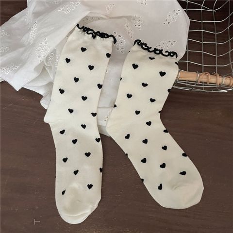 Women's Japanese Style Heart Shape Cotton Crew Socks A Pair