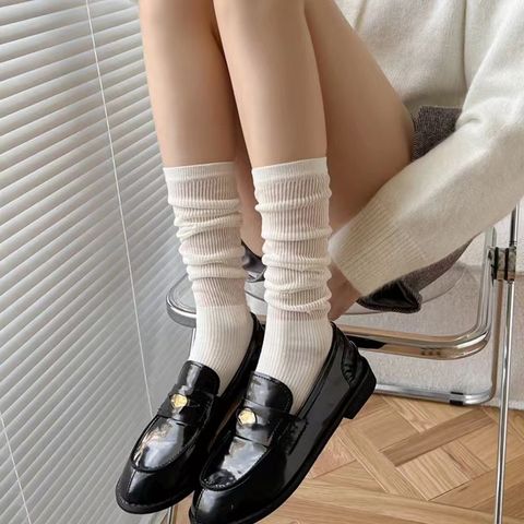 Women's Japanese Style Solid Color Polyester Cotton Polyester Crew Socks A Pair