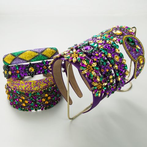 Women's Elegant Luxurious Baroque Style Colorful Cloth Inlay Rhinestones Glass Hair Band