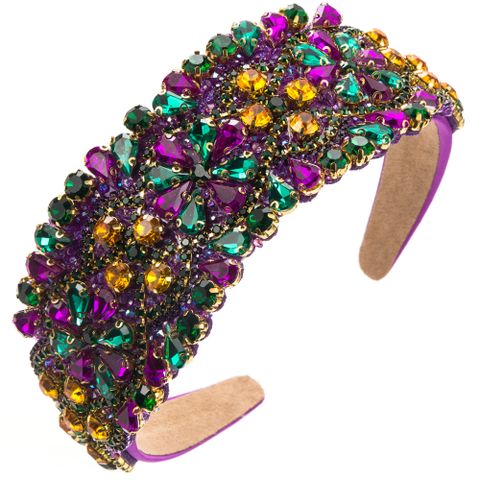 Women's Elegant Luxurious Baroque Style Colorful Cloth Inlay Rhinestones Glass Hair Band