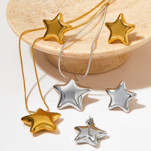 304 Stainless Steel 16K Gold Plated White Gold Plated Gold Plated Simple Style Classic Style Polishing Plating Star Earrings Necklace