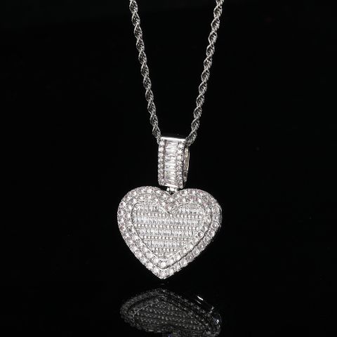 Casual Heart Shape Copper Zircon Valentine's Day Couple Unisex Necklace