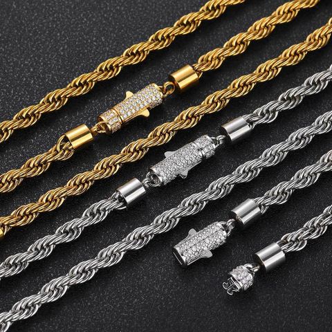 Hip-hop Geometric Stainless Steel Plating Zircon Bracelets Necklace