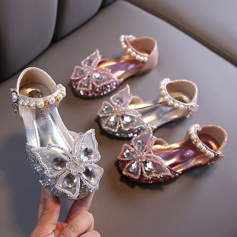 Girl's Vintage Style Solid Color Rhinestone Bowknot Round Toe Flats