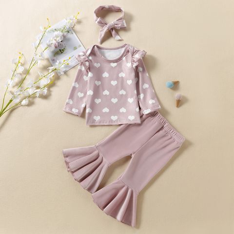 Simple Style Heart Shape Cotton Girls Clothing Sets