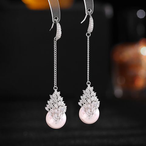 1 Pair Lady Water Droplets Copper Drop Earrings
