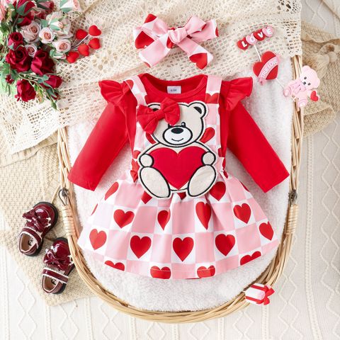 Simple Style Bear Cotton Girls Clothing Sets