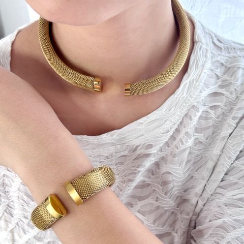 Elegant Vintage Style Geometric Stainless Steel 18k Gold Plated Bracelets Necklace Jewelry Set