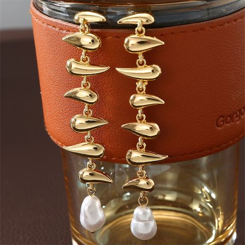 1 Pair Vintage Style Simple Style Water Droplets Solid Color Pearl Plating Alloy Drop Earrings