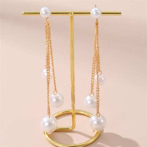 1 Pair Casual Romantic Round Three-dimensional Artificial Pearl Alloy Drop Earrings