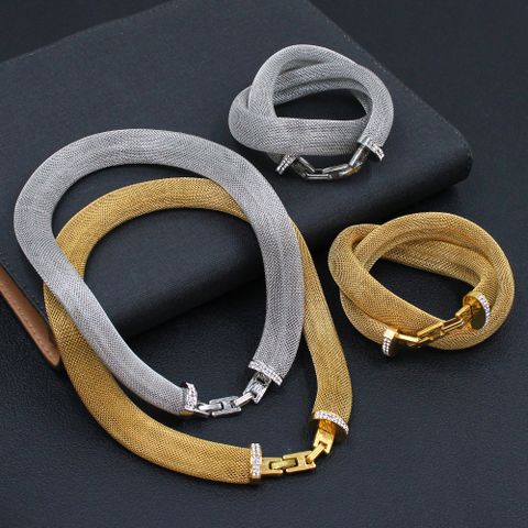 Retro Simple Style Geometric Stainless Steel Zircon 18k Gold Plated Bracelets Necklace