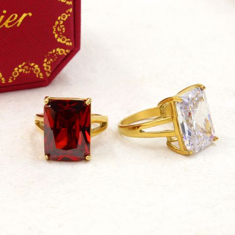 Lady Square Stainless Steel Plating Inlay Zircon 18k Gold Plated Rings