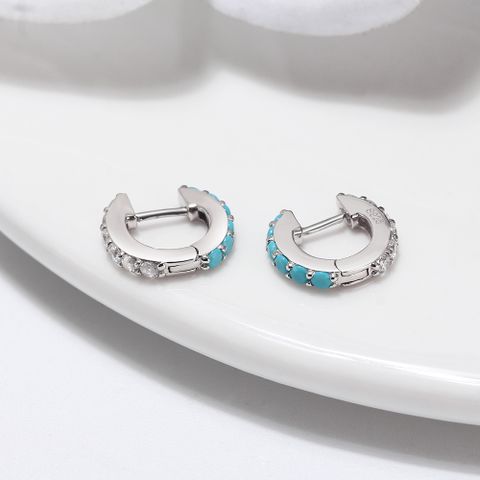 1 Pair Simple Style Round Polishing Plating Inlay Sterling Silver Zircon White Gold Plated Huggie Earrings