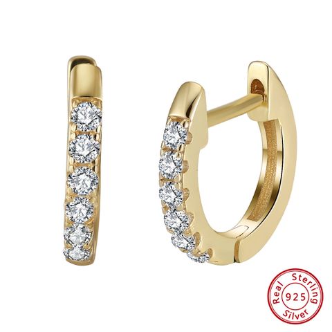 1 Pair Simple Style Round Polishing Plating Inlay Sterling Silver Zircon White Gold Plated Huggie Earrings