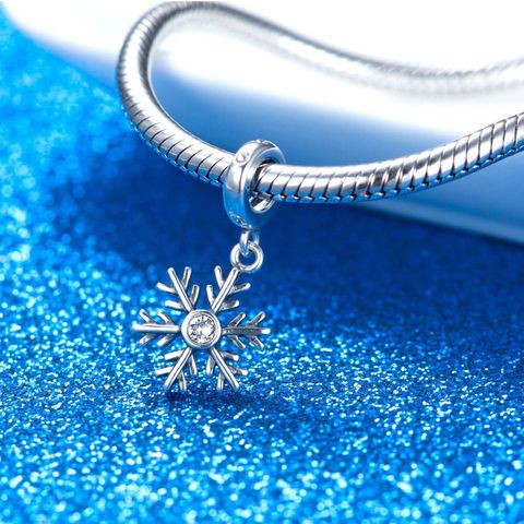 Retro Shiny Snowflake Sterling Silver Plating Inlay Zircon Rhodium Plated Charms Jewelry Accessories