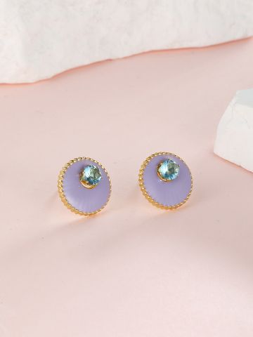 1 Pair Simple Style Round Plating Inlay 304 Stainless Steel Zircon 18K Gold Plated Ear Studs