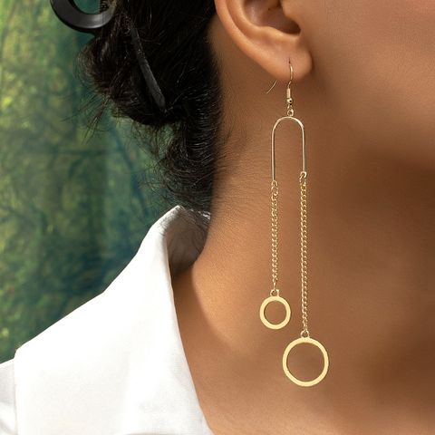 1 Pair Retro Commute Circle Plating Chain Hollow Out Alloy Drop Earrings