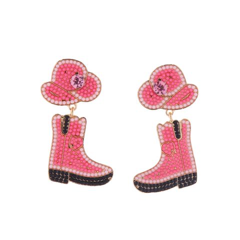 1 Pair Retro Exaggerated Boots Inlay Alloy Artificial Pearls Beads Drop Earrings