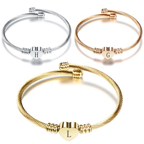 Classic Style Letter Heart Shape Titanium Steel Plating Gold Plated Bangle