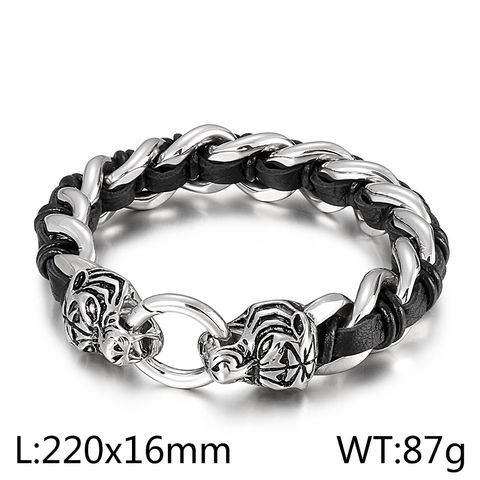 Hip-hop Cool Style Wolf Stainless Steel Patchwork Men's Bangle
