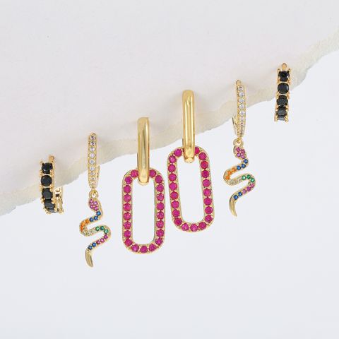 Cute Sweet Geometric Brass Plating Inlay Zircon 18k Gold Plated Silver Plated Drop Earrings
