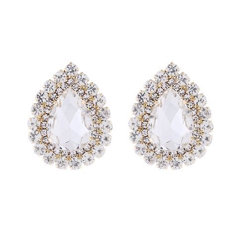 1 Pair Elegant Luxurious Shiny Water Droplets Plating Inlay Alloy Rhinestones Glass Stone Gold Plated Ear Studs