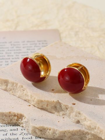 1 Pair Simple Style Round Enamel Plating Brass 18k Gold Plated Earrings