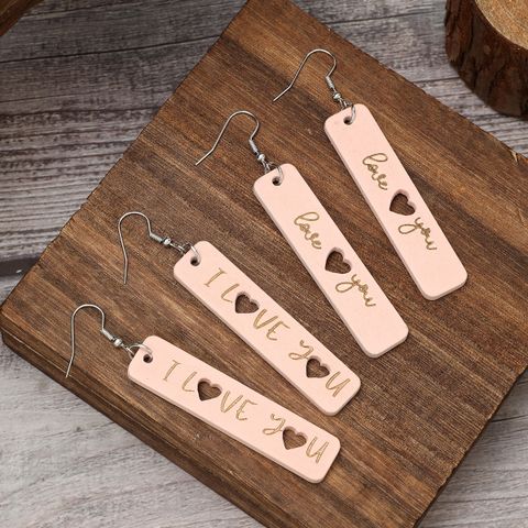 1 Pair Romantic Modern Style Simple Style Letter Heart Shape Handmade Hollow Out Carving Wood Drop Earrings