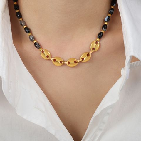 Vintage Style British Style Animal Color Block Agate Titanium Steel Beaded Plating 18k Gold Plated Necklace