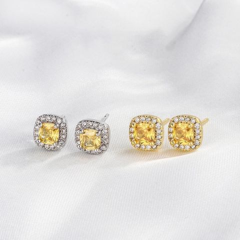 1 Pair Simple Style Square Inlay Copper Crystal Rhinestones Ear Studs