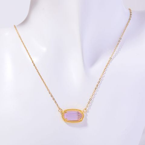 Copper Simple Style Plating Inlay Oval Zircon Necklace