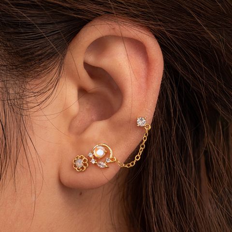 1 Piece IG Style Heart Shape Flower Butterfly Copper Zircon Ear Studs Cartilage Earrings