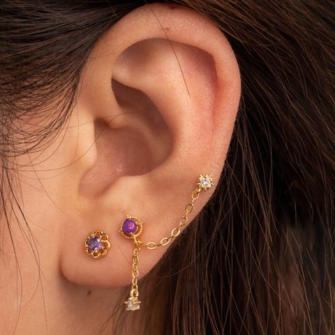 1 Piece IG Style Flower Butterfly Copper Zircon Ear Studs Cartilage Earrings