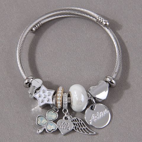Simple Style Shamrock Wings Stainless Steel Alloy Bangle