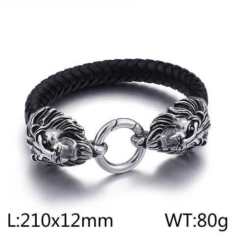 Hip-hop Cool Style Lion Feather Skull Stainless Steel Patchwork Men's Bangle
