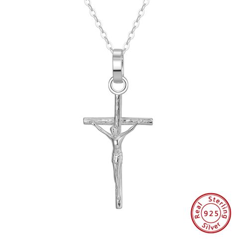 Simple Style Cross Sterling Silver Plating 14k Gold Plated Silver Plated Pendant Necklace