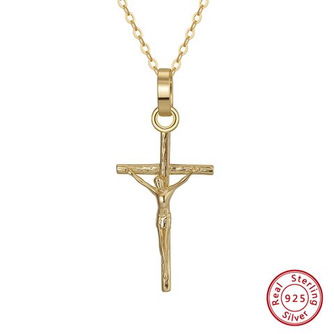 Simple Style Cross Sterling Silver Plating 14k Gold Plated Silver Plated Pendant Necklace