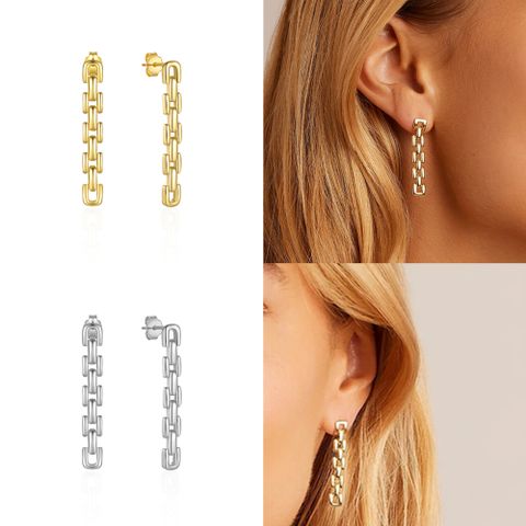 1 Pair Simple Style Geometric Plating Sterling Silver 14k Gold Plated White Gold Plated Drop Earrings
