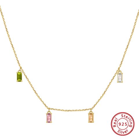 Simple Style Rectangle Sterling Silver Plating Inlay Zircon 14k Gold Plated Silver Plated Pendant Necklace