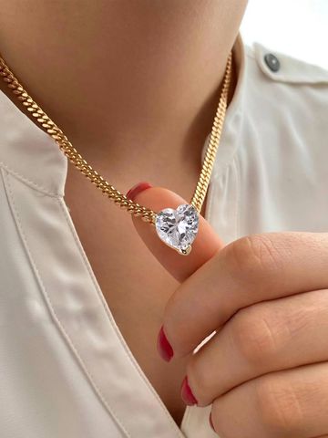 Wholesale Jewelry Simple Style Heart Shape Iron Copper Zircon Inlay Pendant Necklace